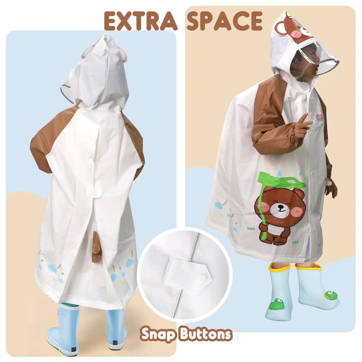 ANYOO Poncho Impermeabile per Bambini, Leggero Poncho Antipioggia Giacca Pioggia Unisex in EVA con Maniche Lunghe e Spazio per Zaino, per Ragazzi e Ragazze di Altezza 100-130 cm