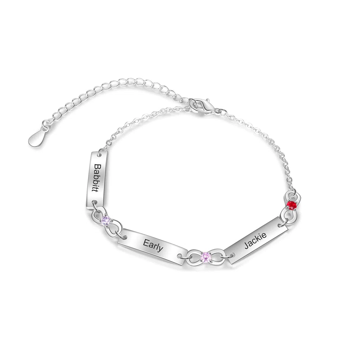 Lam Hub Fong Bracciale Infinito in Argento Personalizzato da Donna con Incisione 1-6 Nomi Braccialetti Madre Figlia Regolabili Regalo per la Festa Della Mamma Compleanno Natale
