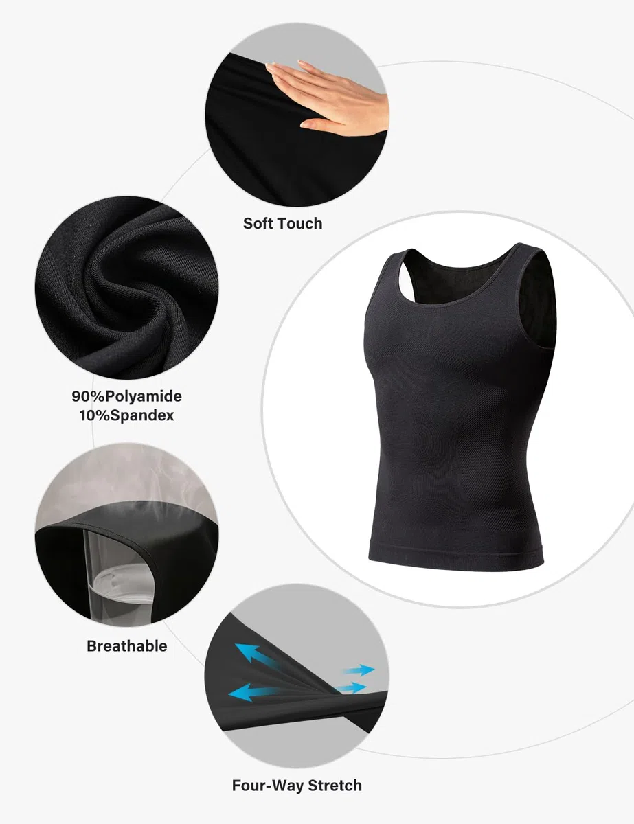 Casey Kevin Canottiera Uomo Compressione Uomo Shapewear Canotta Contenitiva Snellente Intimo Sportivo Elasticizzato Fitness