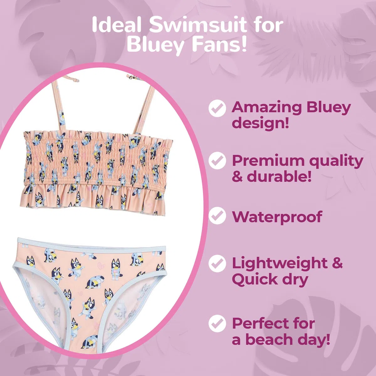 Bluey - Costume da bagno da ragazza, 2 pezzi, per bambini, leggero e ad asciugatura rapida, comodo da spiaggia e piscina