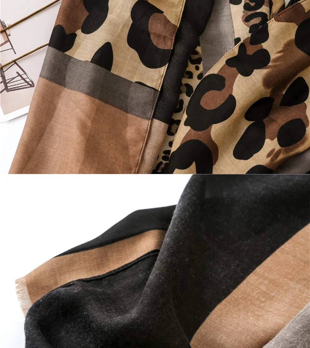Sciarpa Leopardata Donna Con Nappe Morbide Alla Moda, Sciall e Accessori Maculati