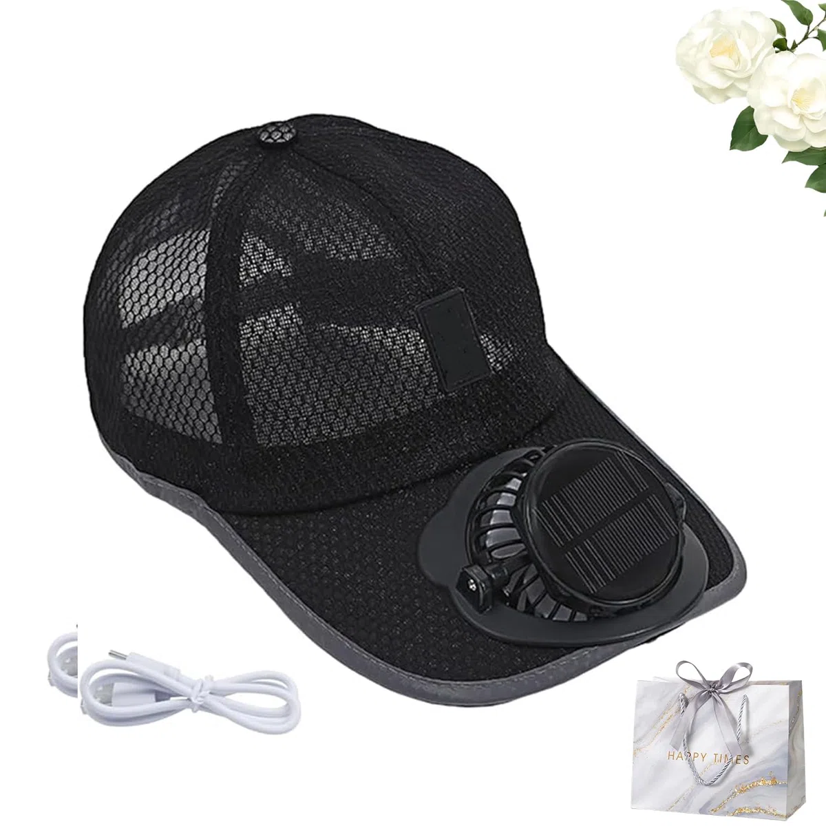 Cappello con Ventilatore Solare USB – Berretto da Baseball Leggero a 3 velocità, Doppia Ricarica, Regolabile per Uomo Donna, Ideale per Pesca Campeggio Lavoro all’Aperto