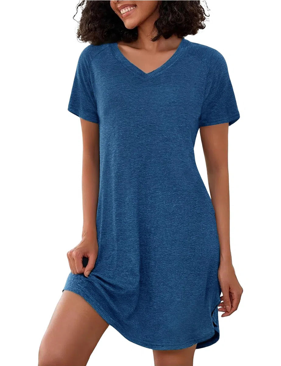 Marvmys Camicia da Notte Donna Cotone Scollo a V Camicie da Notte Manica Lunghe Comodo Ampio per Casa Casuale