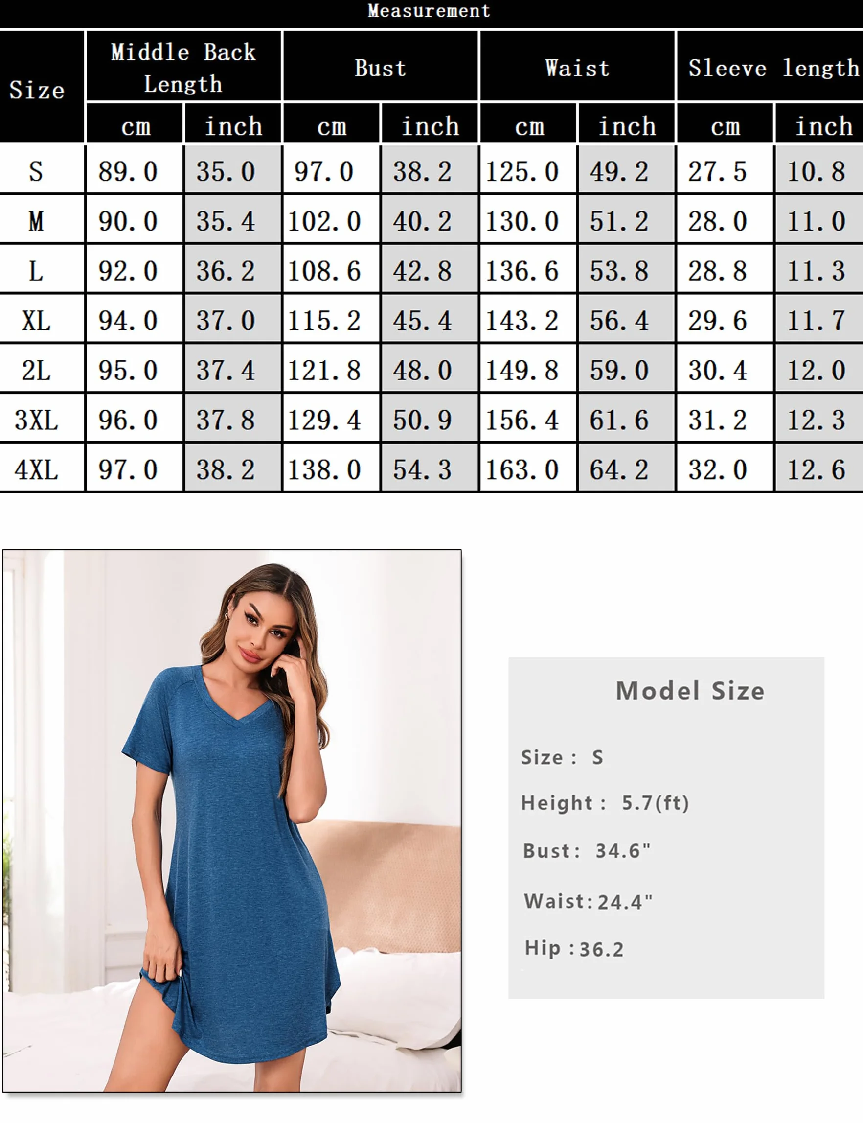 Marvmys Camicia da Notte Donna Cotone Scollo a V Camicie da Notte Manica Lunghe Comodo Ampio per Casa Casuale