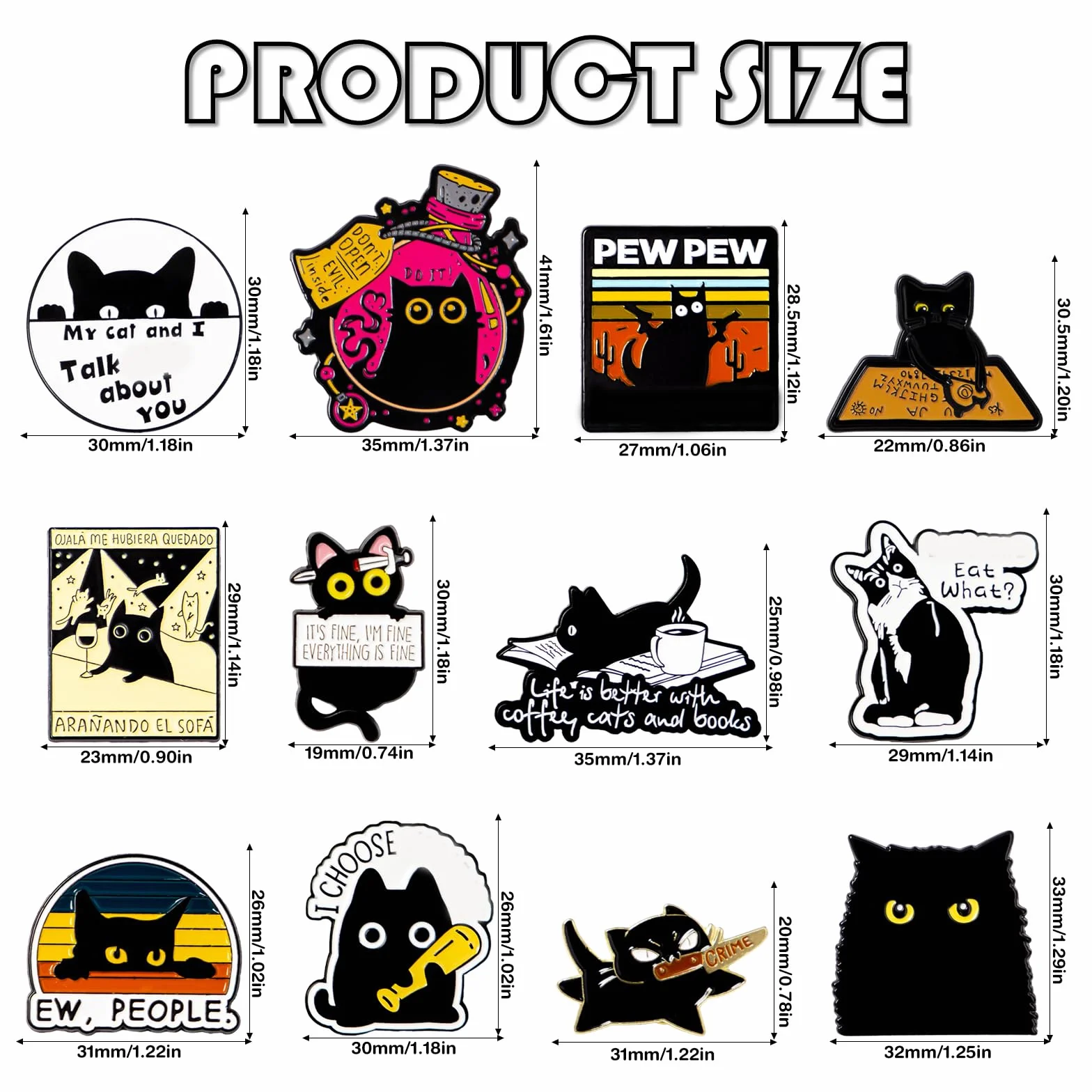 12 Pezzi Spille Smaltate a Forma di Gatto Nero Spilla Decorative Creative Spilla in Metallo Smaltato Gatto Nero Smalto Pins Spille di Cartoni Animati per Vestiti, Borse, Artigianato Fai Da Te