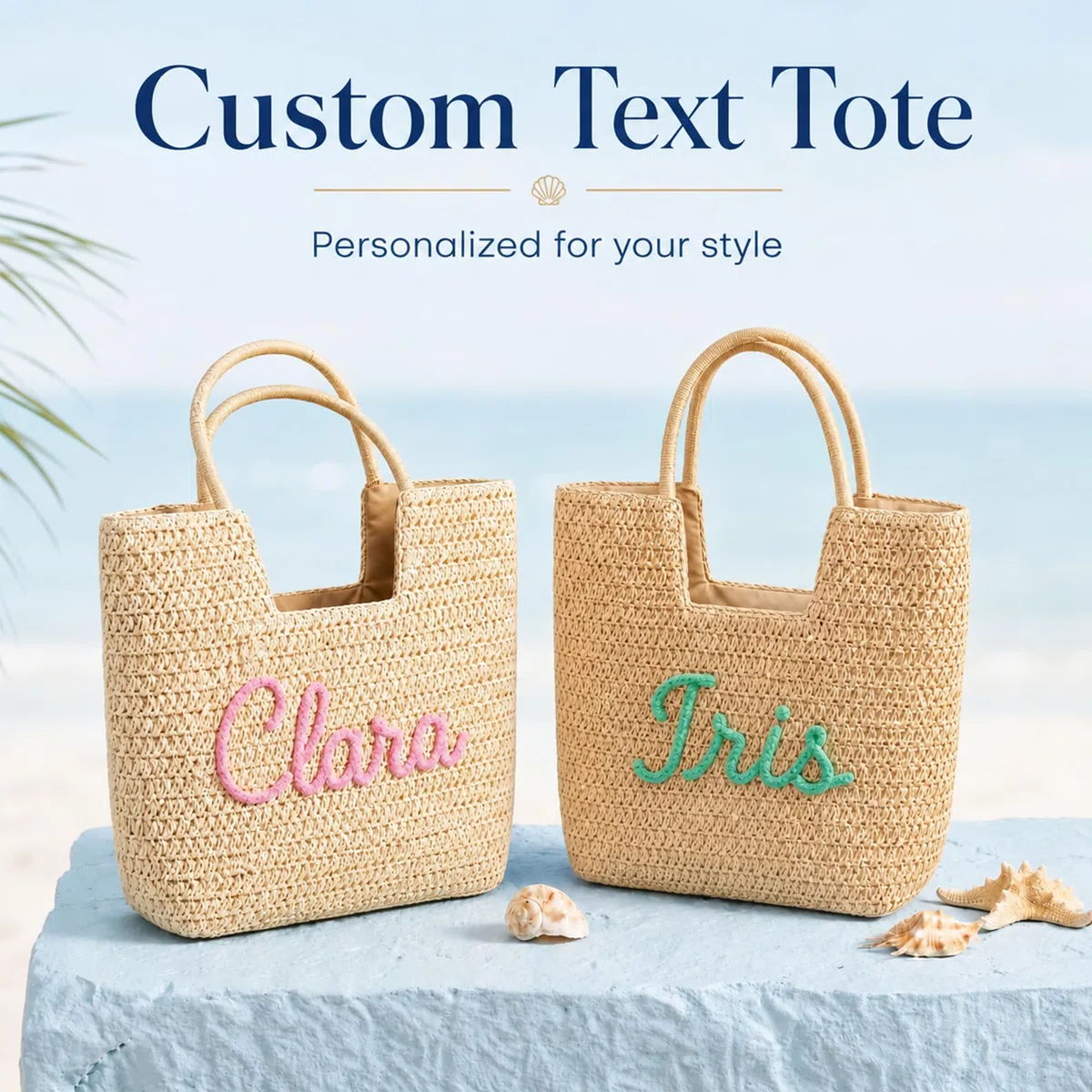 Borsa Tote in Paglia Personalizzata Ricamo Nome, Borsa a Spalla Estiva Rafia Uncinetto Artigianale, Borsa Shopping Boho con Scritta Personalizzabile, Regalo Compleanno Donna Mamma Amica