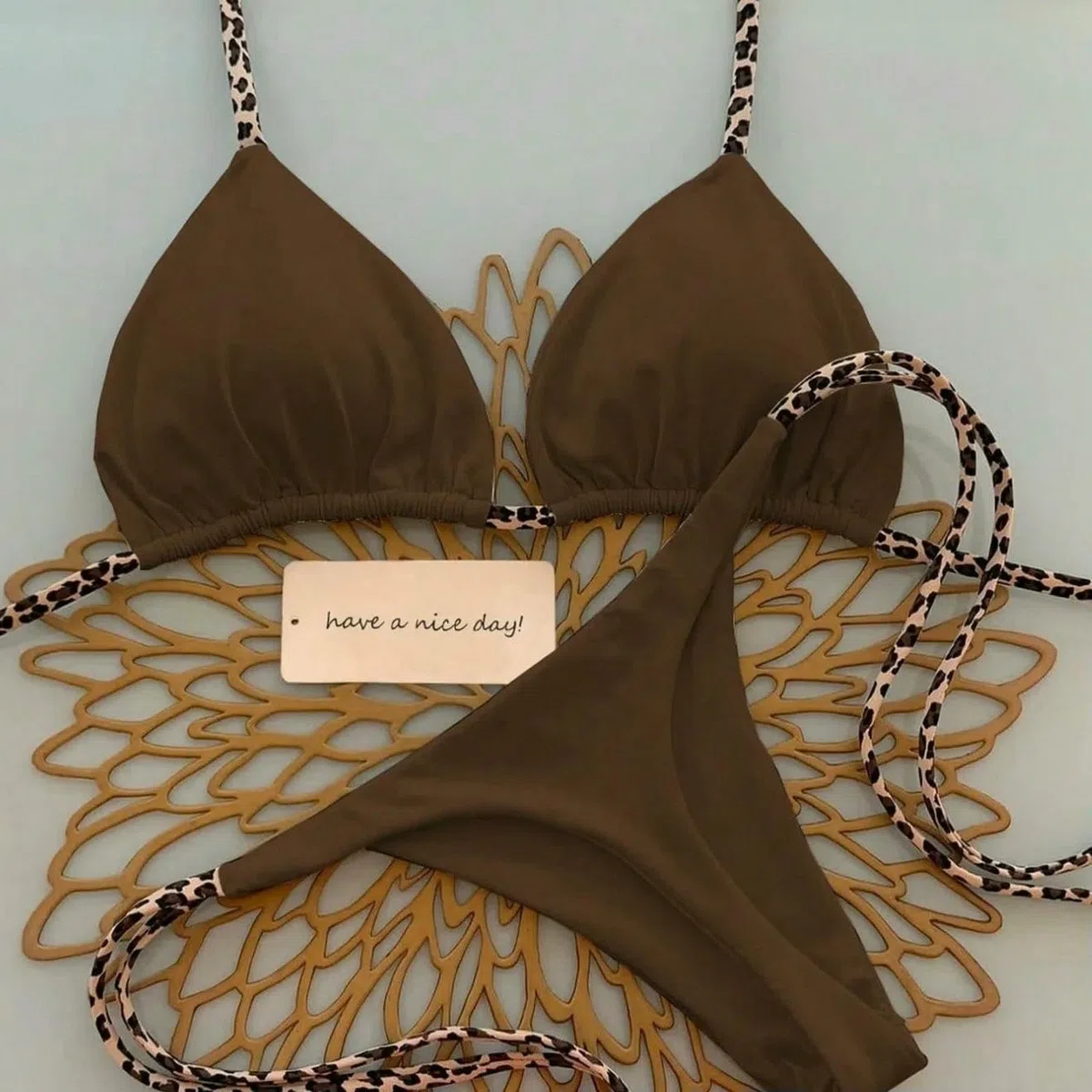 Costume da Bagno Bikini con Stampa Leopardata Push Up Ad Asciugatura Rapida in Due Pezzi Costumi per Le Vacanze al Mare Stile Perizoma Donna-Bianco 26530-s