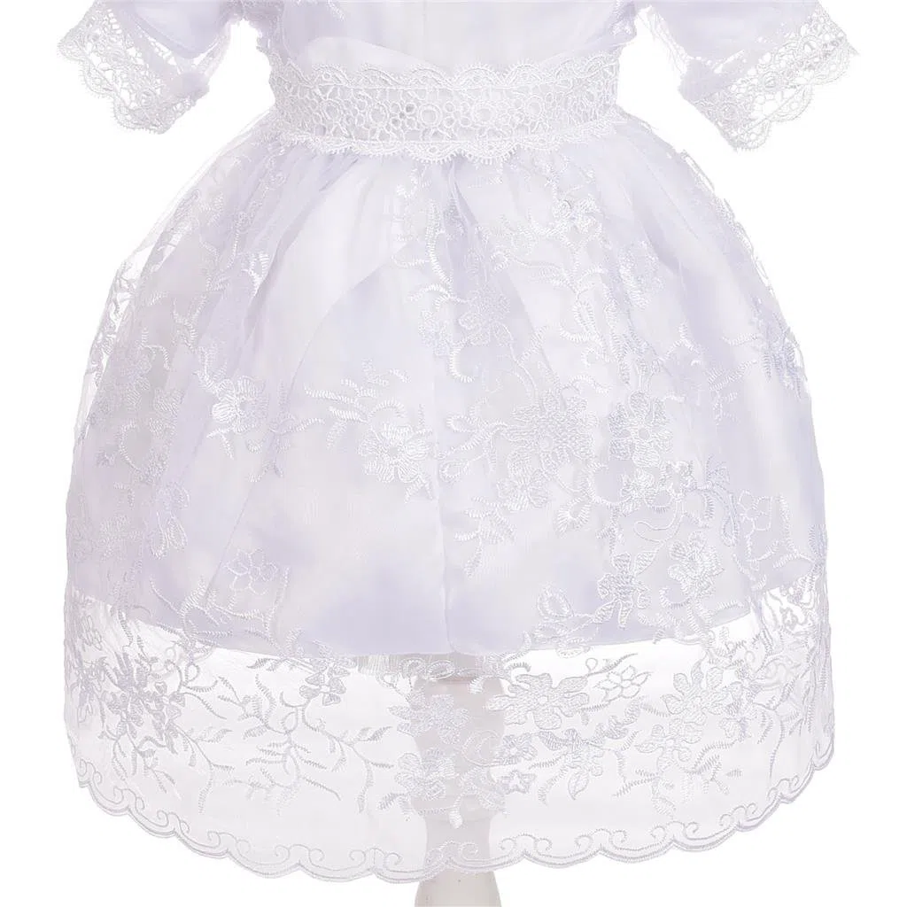 Lito Angels - Abito da Battesimo con Pizzo e Strass, Vestito Bianco con Mantella e Cappello per Bimba