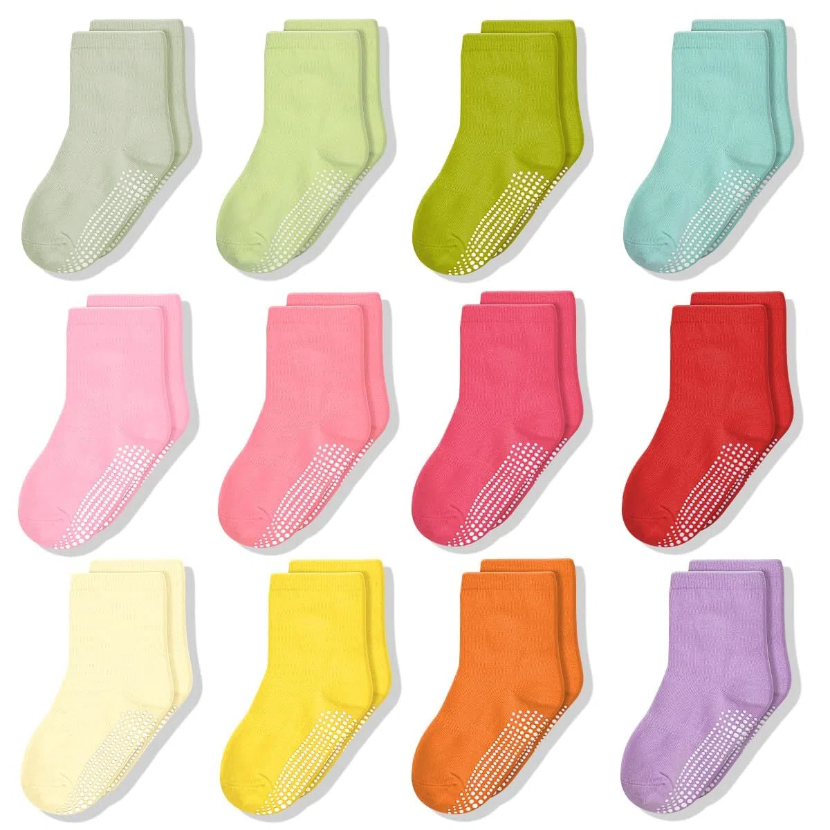 Calzini antiscivolo per bambini, 12 paia di calzini per bambini, antiscivolo, in misto cotone, per bambini da 1 a 10 anni