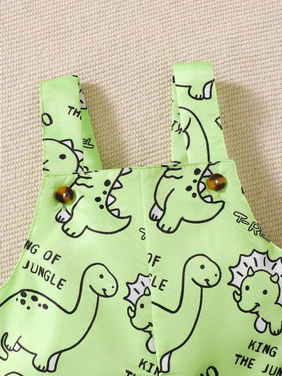 Vestiti Bambini Piccoli Maniche Corte Stampa di Orsi Auto e Dinosauri Top con Bretelle Pantaloni Abiti Estivi per Neonati