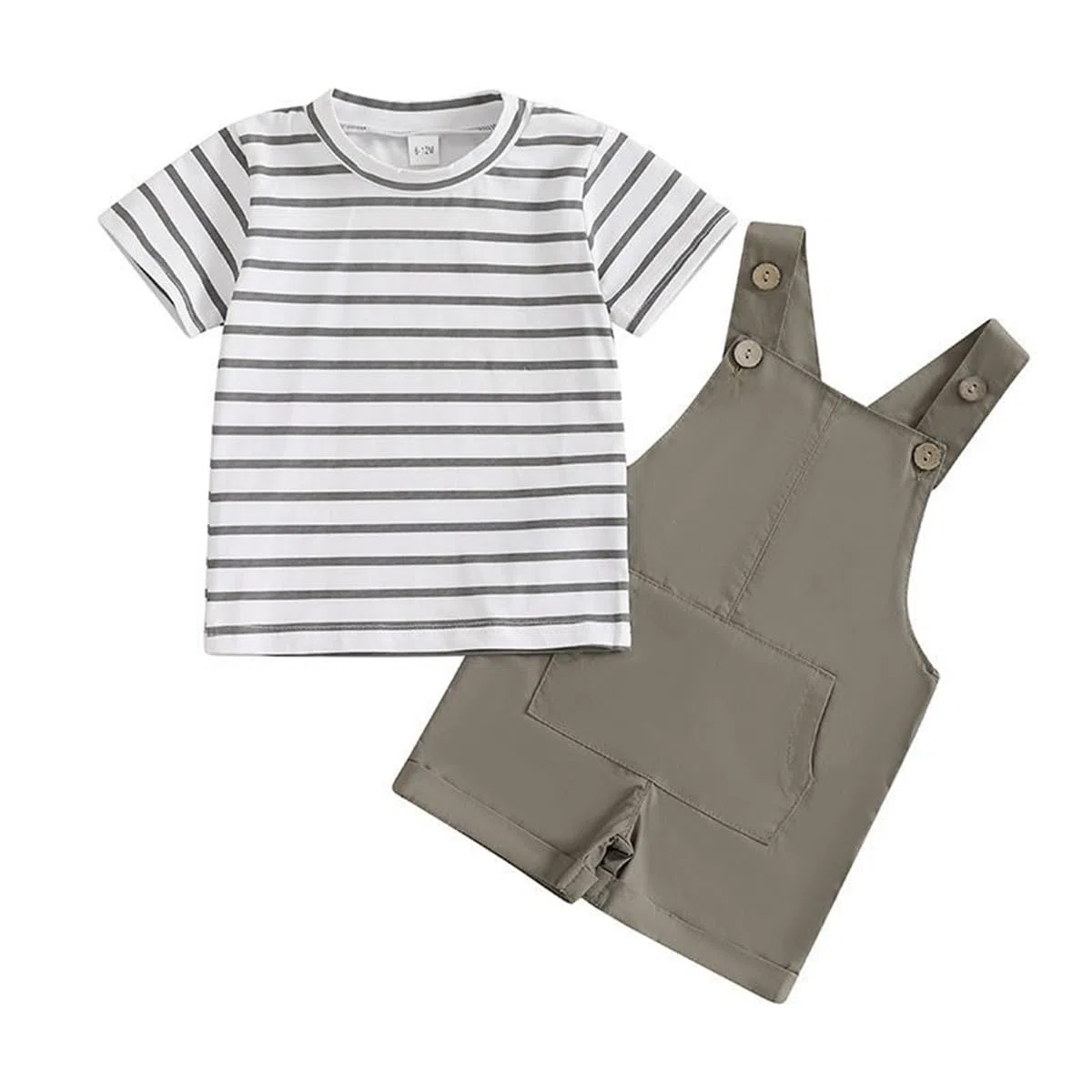 Abbigliamento Bambini Piccoli Polo a Maniche Corte con Contrasto Colletto +Salopette Pantaloni Casual Tinta Unita per Ragazzi 2 Pezzi Abiti Set Primaverili e Estivi