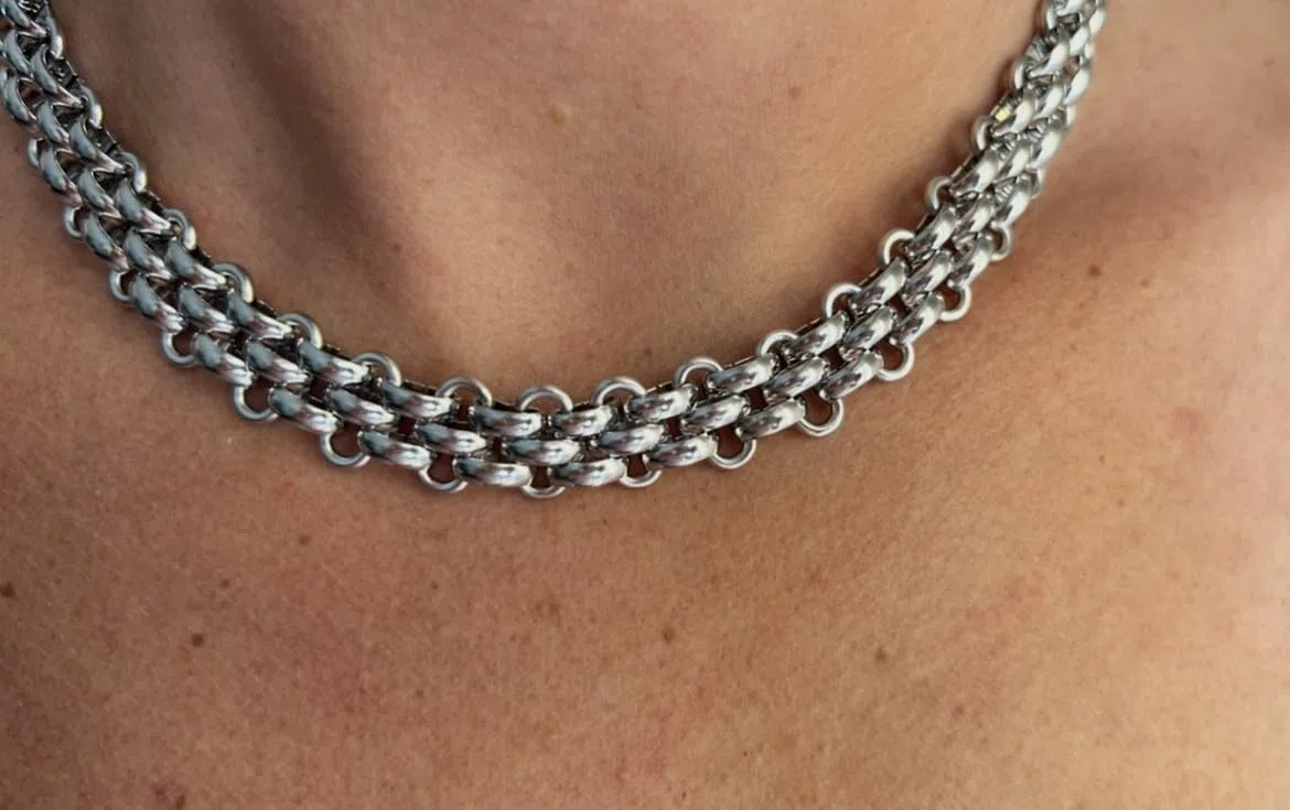 Collana Donna Uomo catena intrecciato in acciaio inox 316L robusto multistrato anallergico non cambia colore, per ragazza alla moda Novità. Confezione regalo
