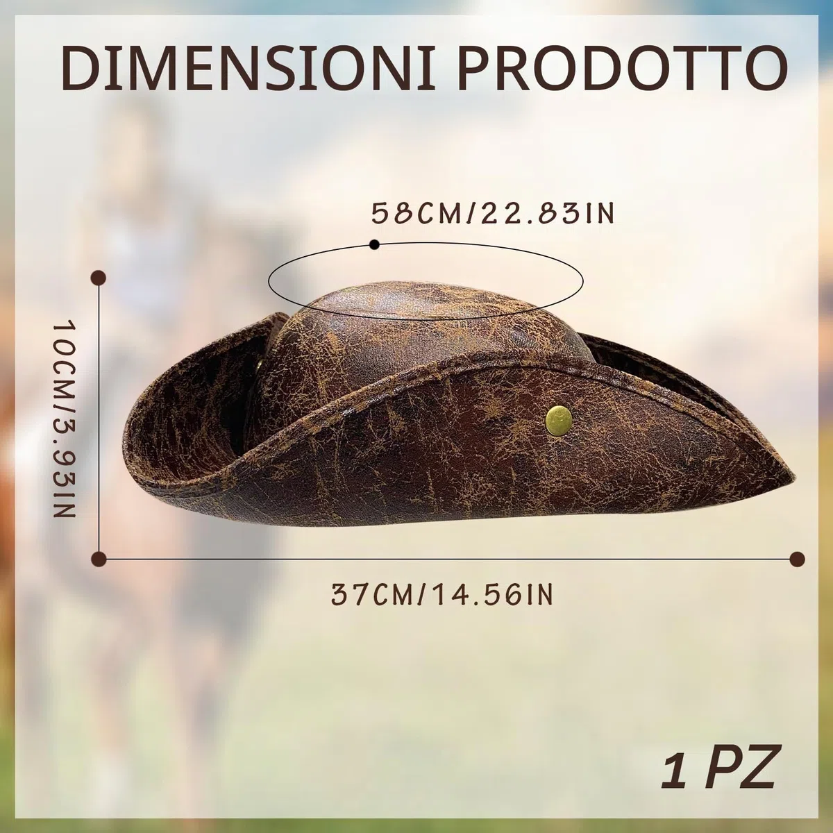 EUPSIIU 1 cappello da pirata, cappello tricorno, accessorio per costume da capitano di Halloween, cappello medievale antico stile coloniale, per feste a tema, Halloween, cosplay, accessori cosmetici