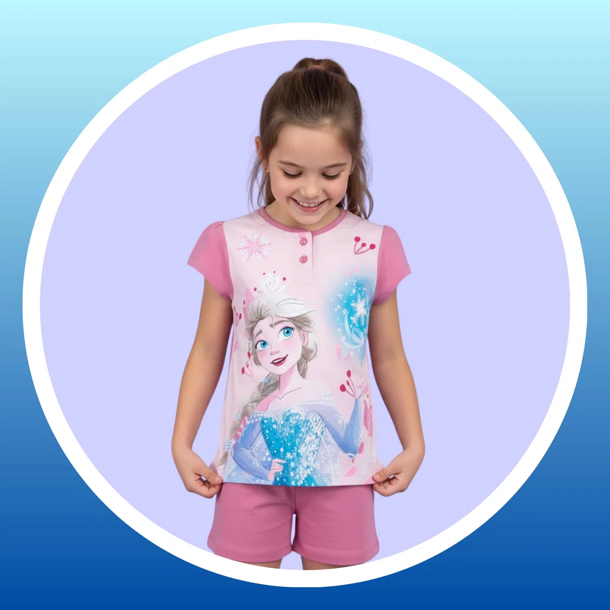 Disney Frozen Pigiama per Ragazze, Design Elsa 2 Pezzi T-Shirt e Pantaloncini, Confezione Regalo Inclusa, Taglie 3 a 8 Anni