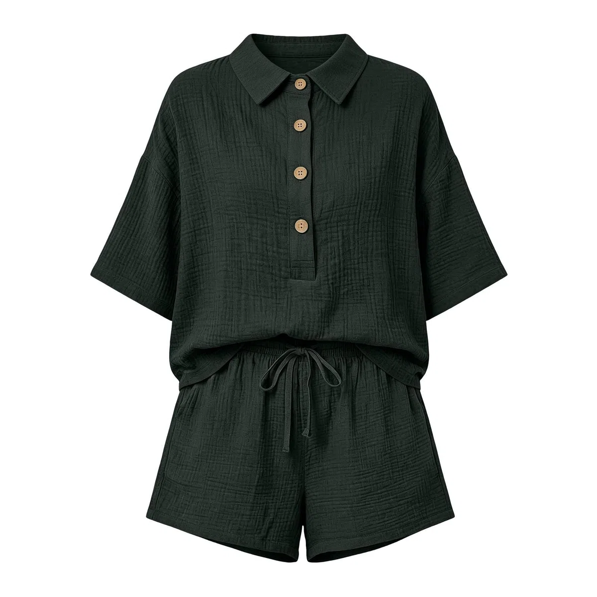 Generico Tuta Donna Completa in Lino e Cotone 2 Pezzi Completo Elegante con Maglia Manica Corta Pantaloncini, Leggera Confortevole Lino Tuta Donna Sportiva con Tasche per Spiaggia Vacanza