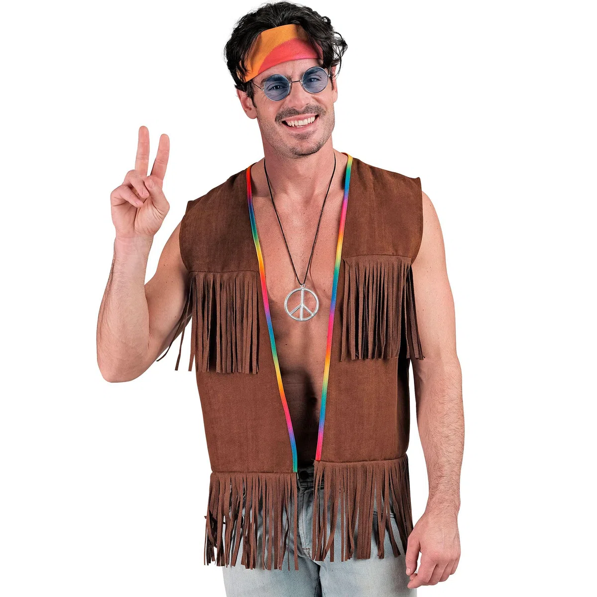 W WIDMANN MILANO Party Fashion - Costume da hippie, gilet con frange da uomo, marrone, outfit da festival