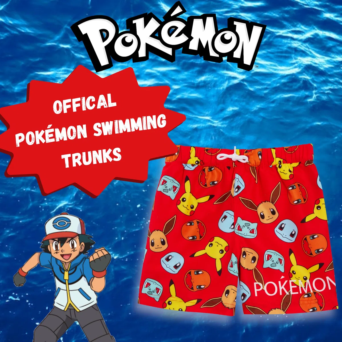 Pokémon Pantaloncini da Bagno Ragazzi Pantaloncini da Bagno per Bambini Pikachu Trunks con Coulisse in Vita Pantaloncini da Piscina per Spiaggia