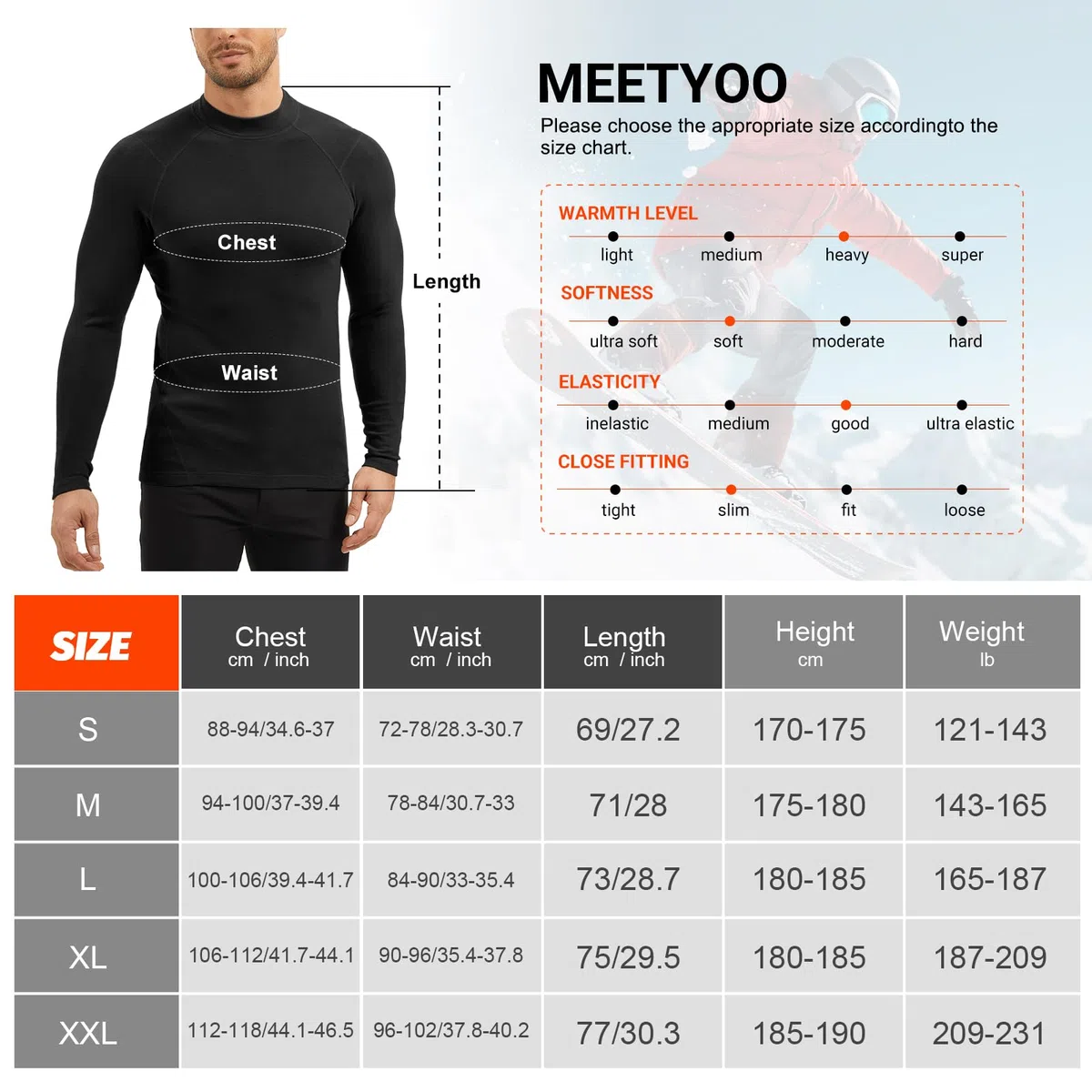 MEETYOO Intimo Termico Uomo Maglia a Maniche Lunghe Leggera Camicia da Lavoro e Sportiva Morbida per Climi Freddi