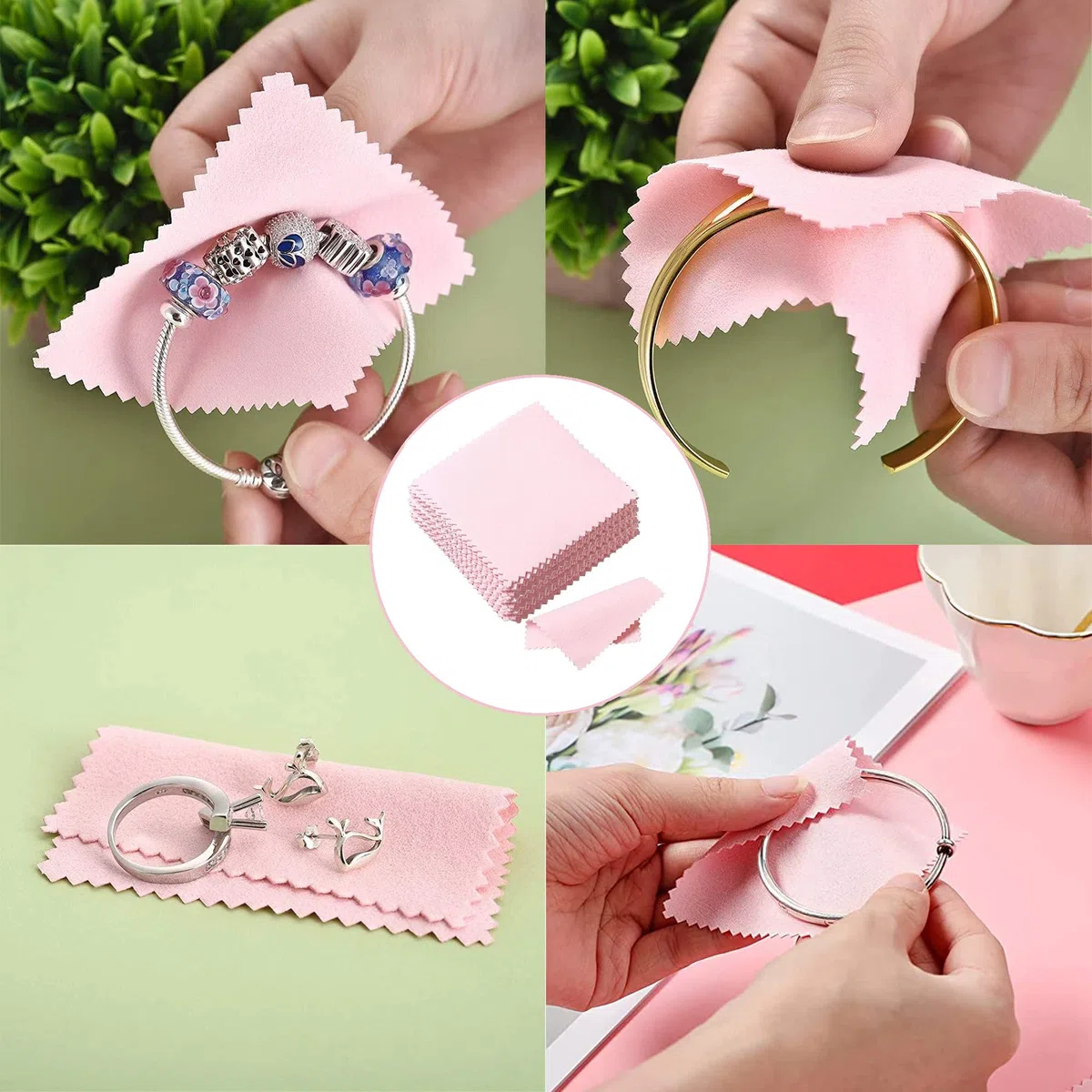 100 Pcs Panni per lucidare gioielli Gioielli Panno Pulizia Panno per Pulizia Gioielli per Pulire Argento Ottone Platino Oro Sterling Orologi (Rosa)