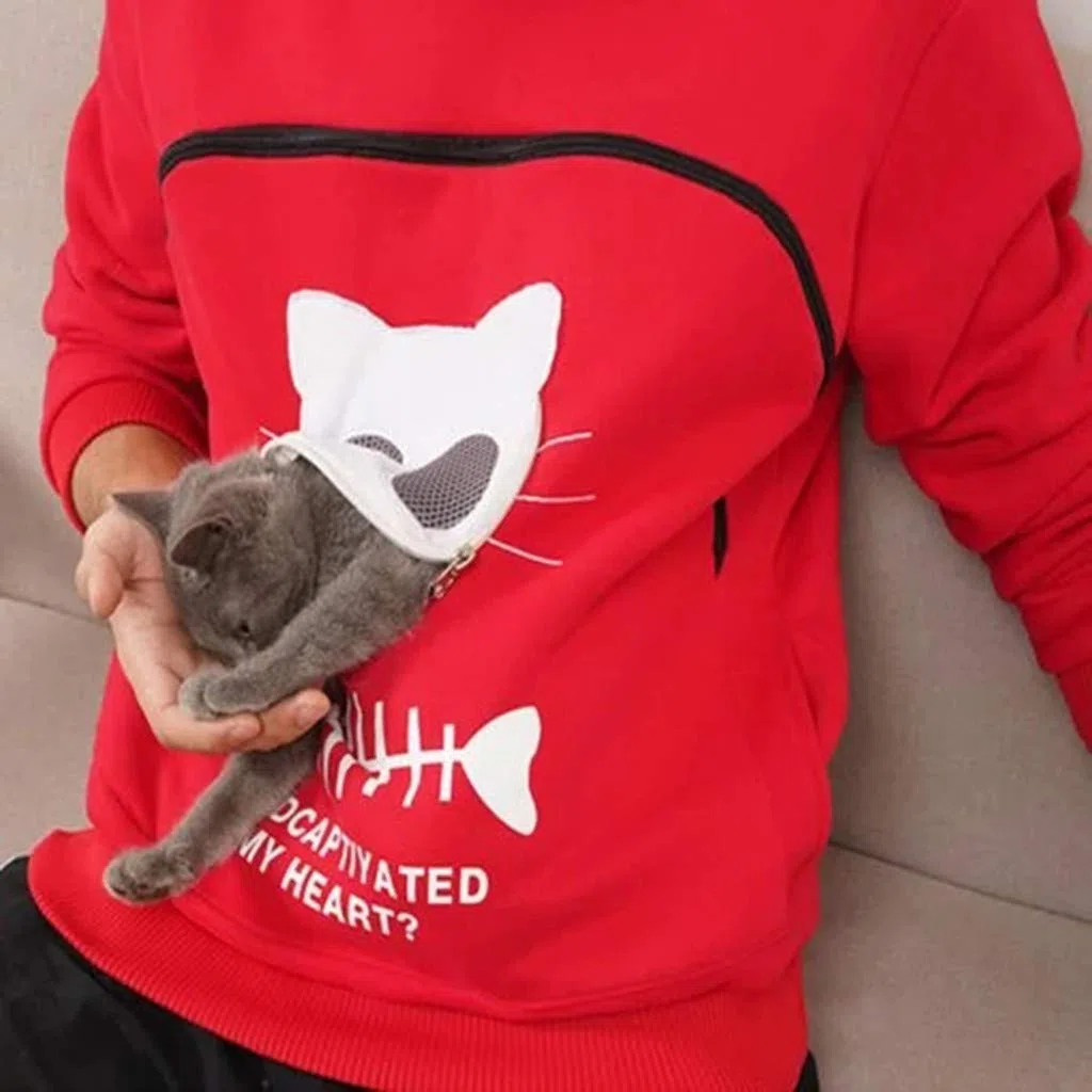 Generico Felpa da Donna con Cappuccio e Marsupio per Cane Gatto - Giacca Grossa Sacca Top Invernale Tumblr per Portare Il Vostro Gatto