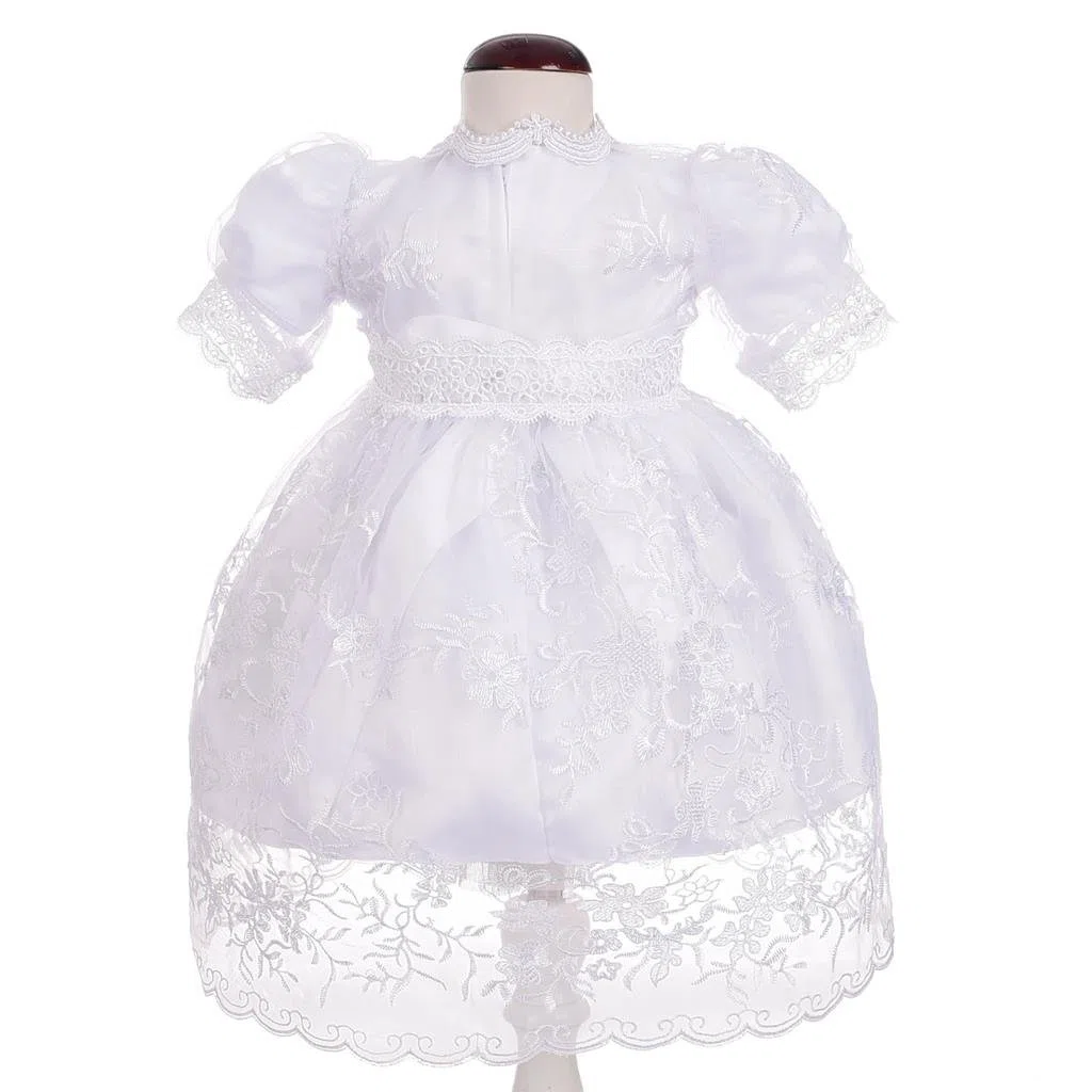 Lito Angels - Abito da Battesimo con Pizzo e Strass, Vestito Bianco con Mantella e Cappello per Bimba