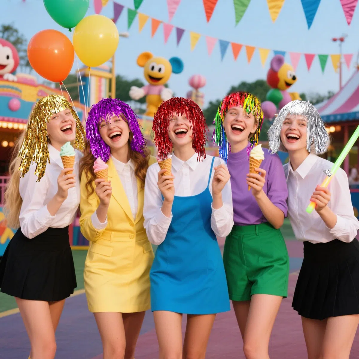 7 pezzi Tinsel Wig, parrucca da discoteca glitterata, parrucca metallica lucida da donna, colorata ghirlanda parrucca, colore parrucche, travestimento per adulti, per Natale, Halloween