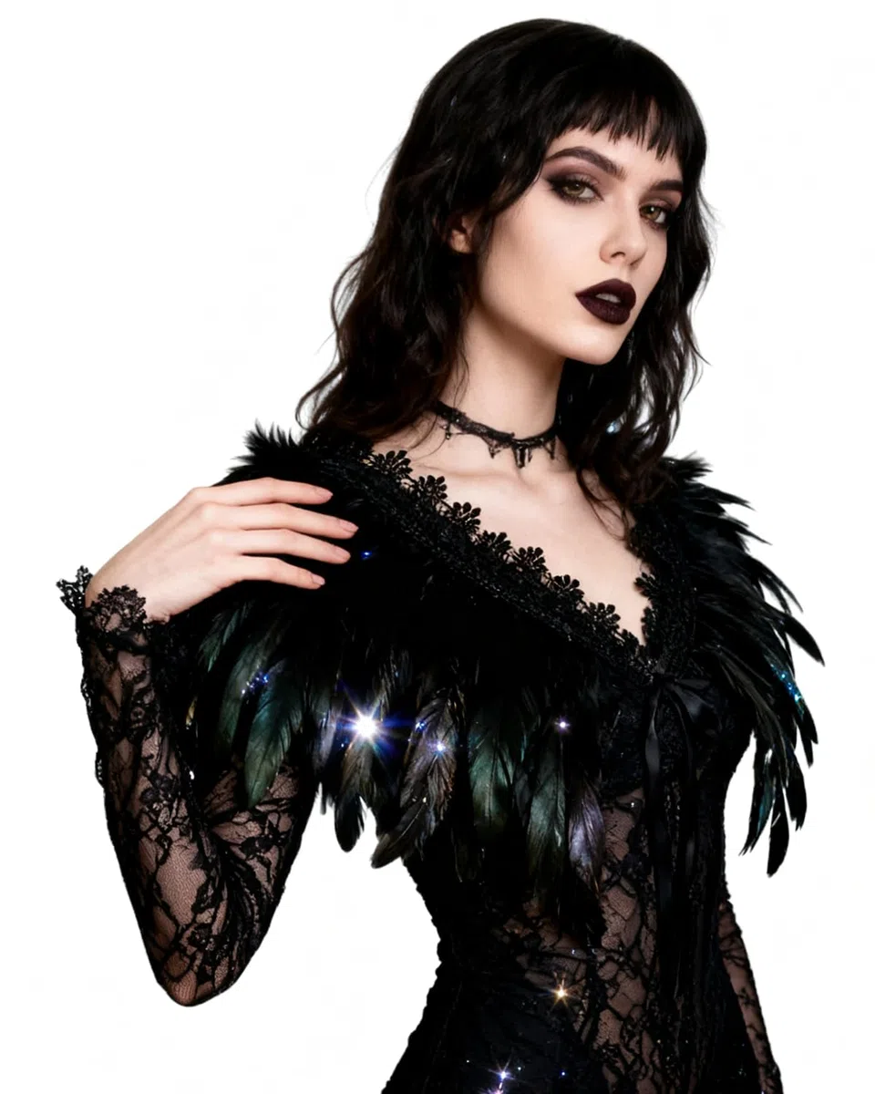 keland Scialle di piume di piume naturali da donna Coprispalle di Halloween Colletto poncho nero Marrone giallo (nero)