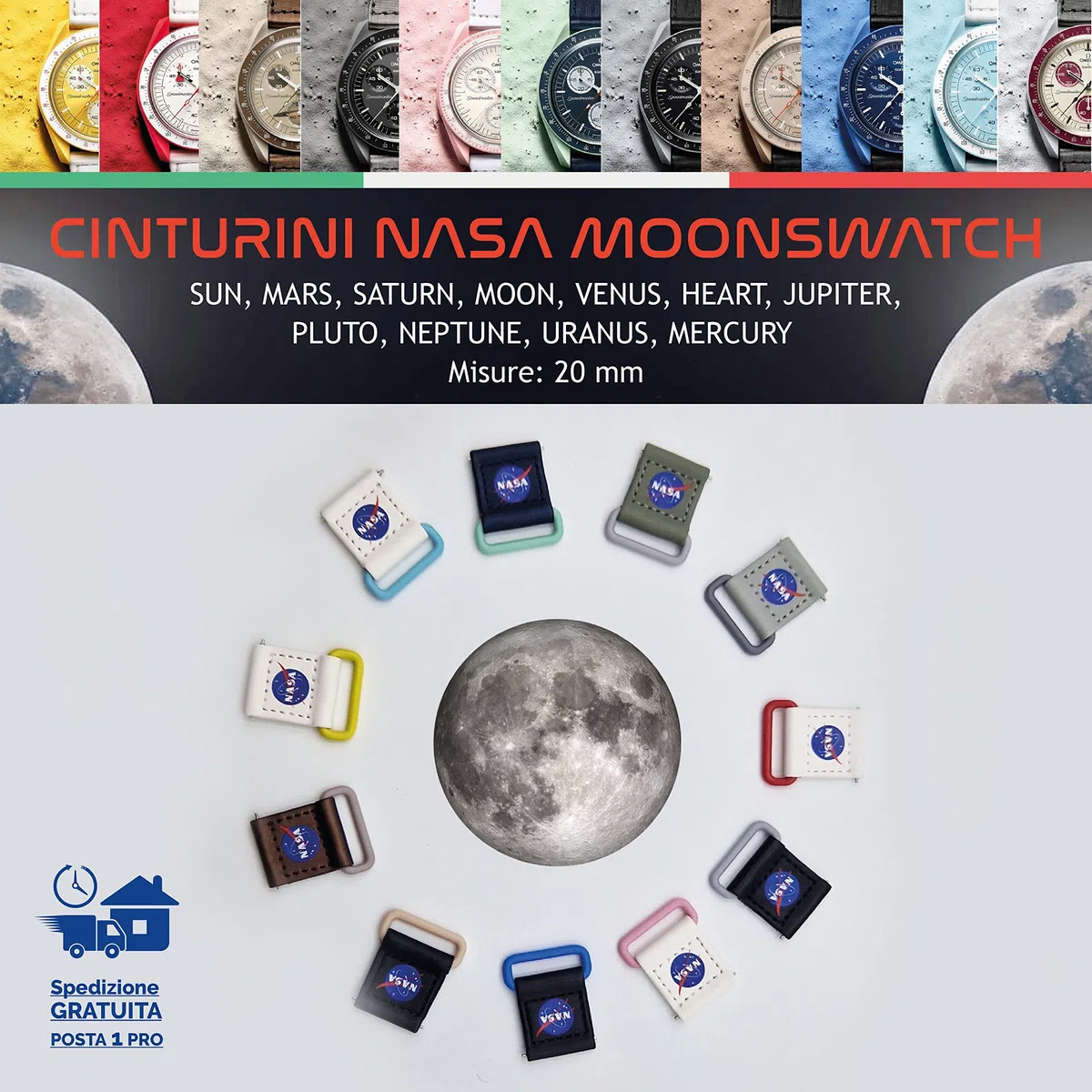 Generico Cinturino compatibile con orologi MoonSwatch MIssion to the Moon Neptune Mars Earth Sun Mercury Uranus Saturn Venus speedmaste watch