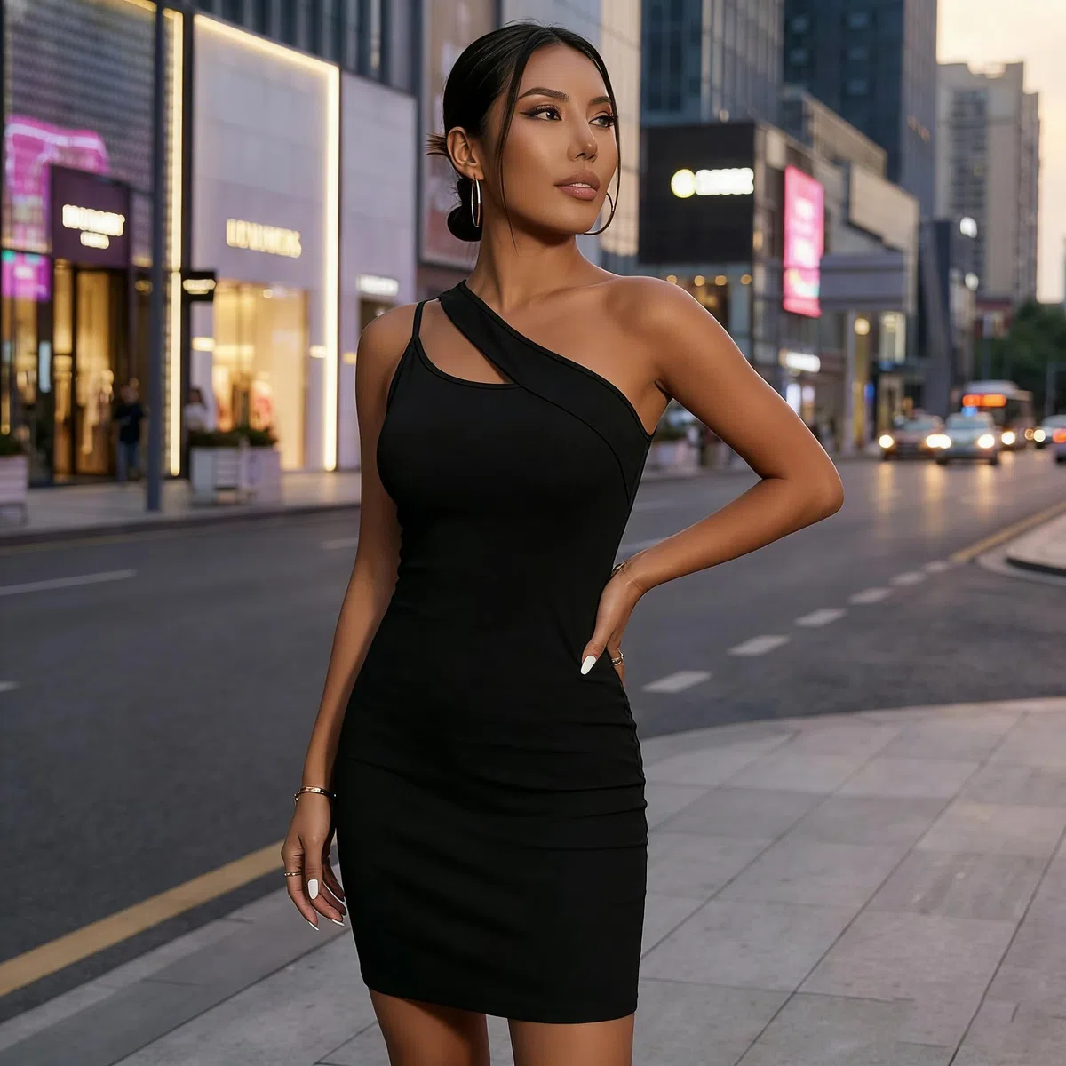 Abito Monospalla Donna Elegante Vestito Estivi Aderente Design Asimmetrico Abiti da Cerimonia Cocktail Party Vestiti Eleganti Corto Mini Dress Tubino Formale Sera Casual