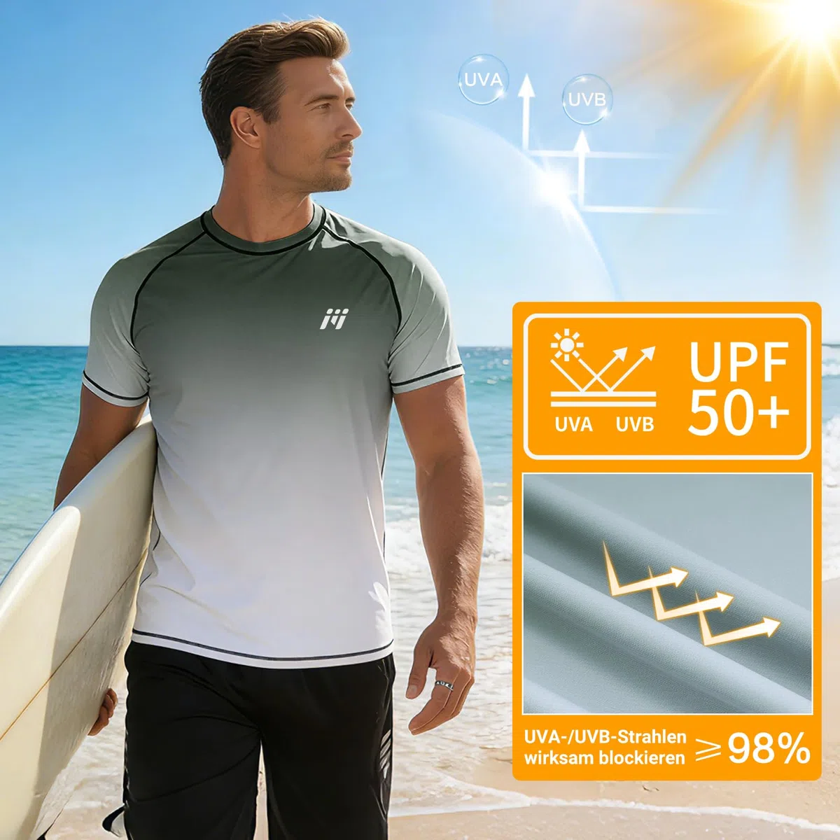 MEETWEE Maglietta Uomo sfumato Anti-UV UPF 50+ | Protezione Solare Traspirante Asciugatura Rapida | Leggero Elasticità 4 Vie per Escursioni Pesca Corsa Estate