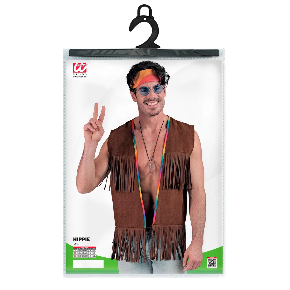 W WIDMANN MILANO Party Fashion - Costume da hippie, gilet con frange da uomo, marrone, outfit da festival