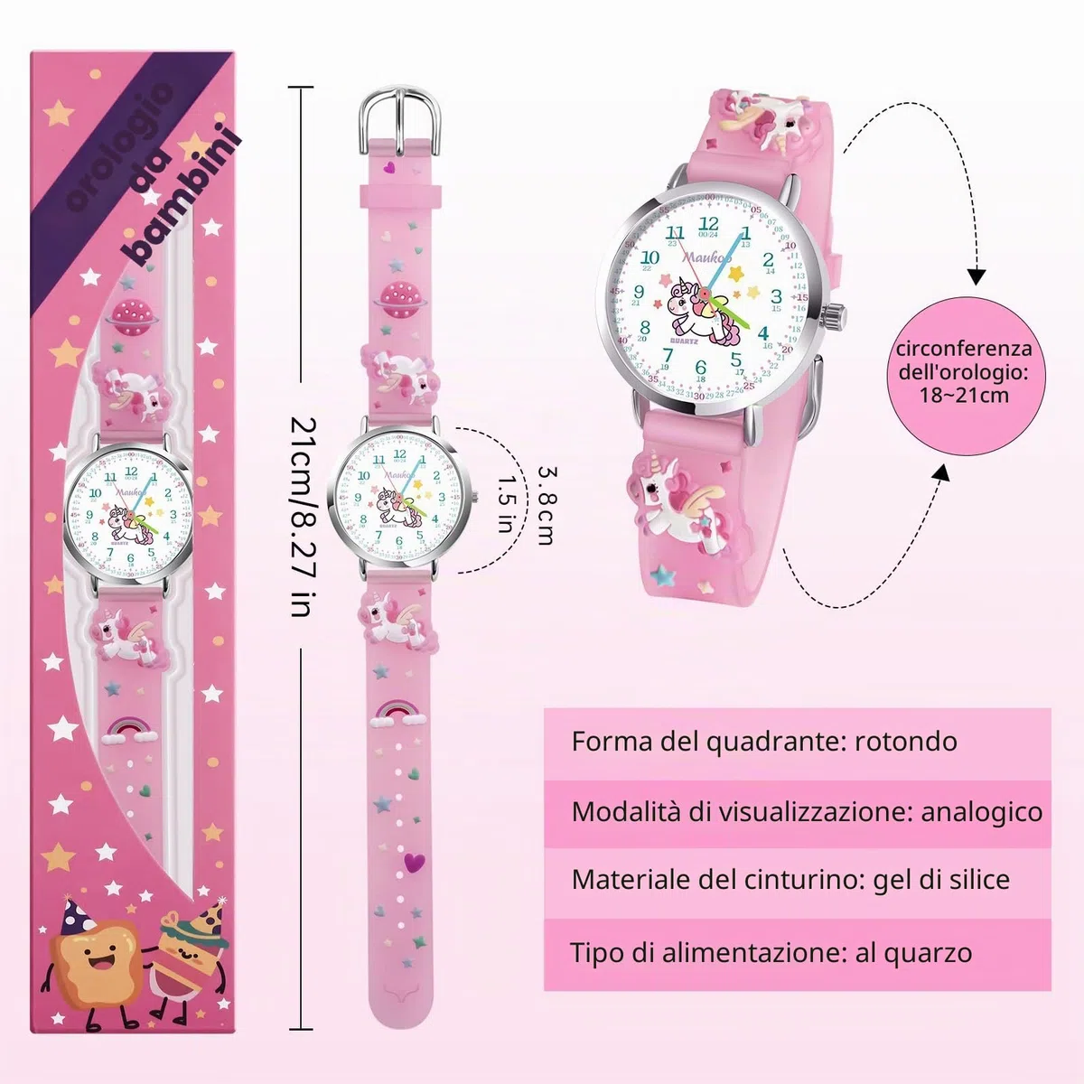 Orologio Bambini, Orologio Quarzo in Cartone Animato 3D, Orologio da Polso per Ragazzi e Ragazze, Orologio Bambini Impermeabile 30 M Insegnamento con Cinturino in Silicone