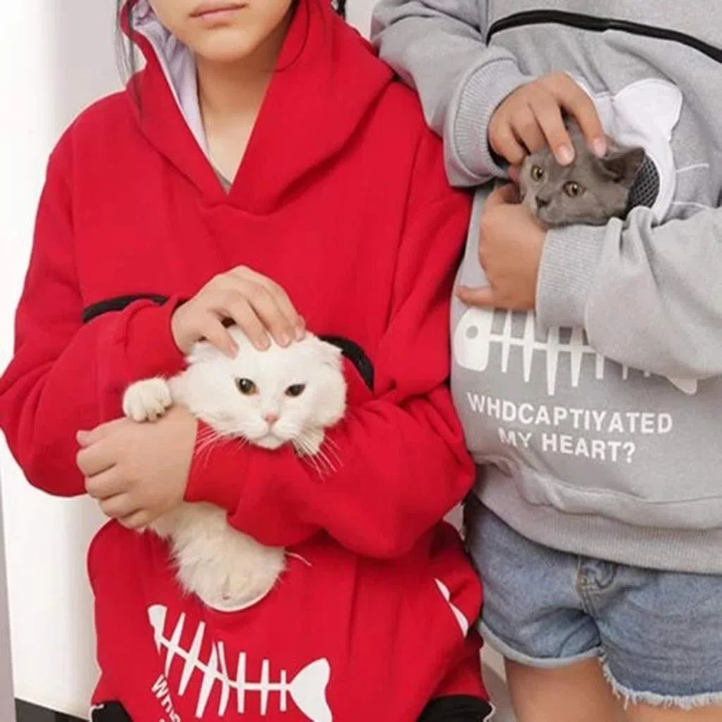Generico Felpa da Donna con Cappuccio e Marsupio per Cane Gatto - Giacca Grossa Sacca Top Invernale Tumblr per Portare Il Vostro Gatto