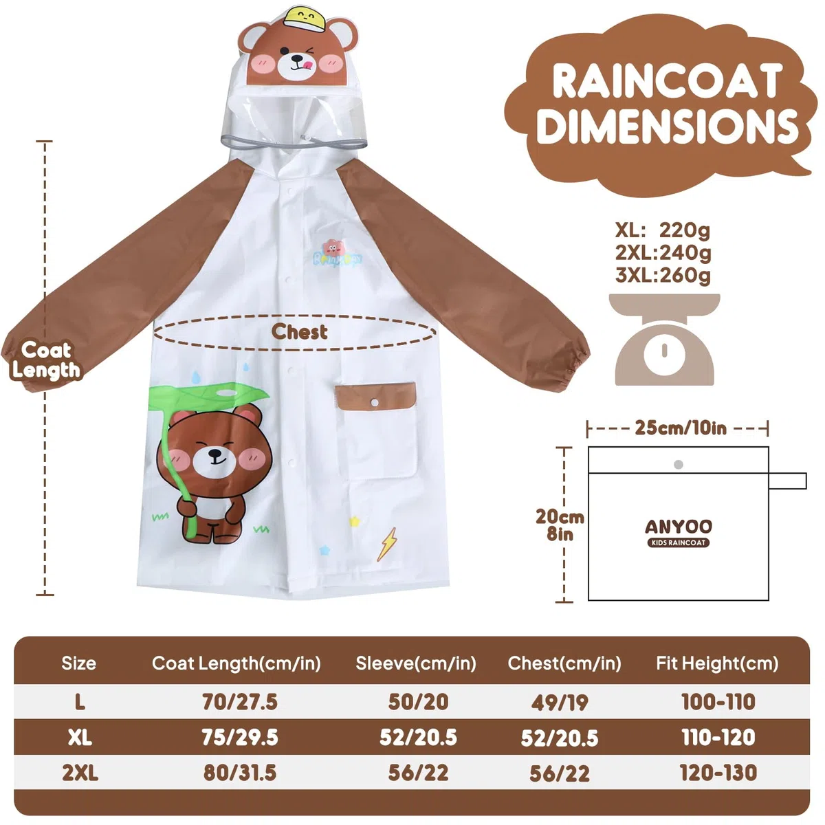 ANYOO Poncho Impermeabile per Bambini, Leggero Poncho Antipioggia Giacca Pioggia Unisex in EVA con Maniche Lunghe e Spazio per Zaino, per Ragazzi e Ragazze di Altezza 100-130 cm