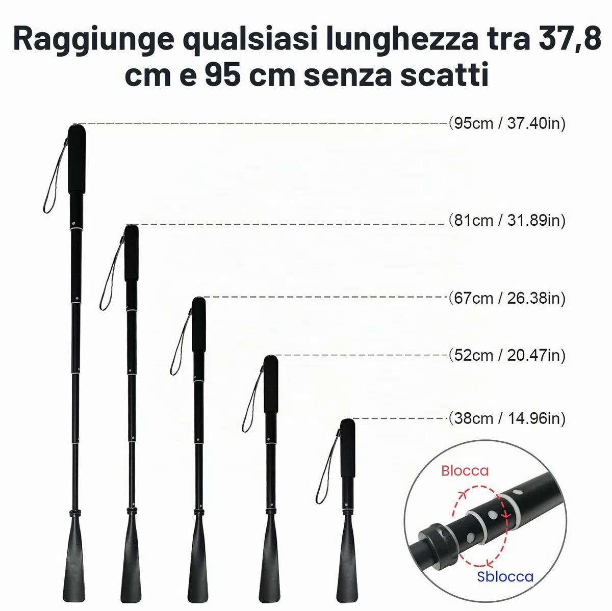 TriPro Calzascarpe Lungo Metallo - Telescopico 38-94 cm, Lega di Alluminio, Calzante Per Scarpe Lungo Per Anziani Uomini Donne Bambini