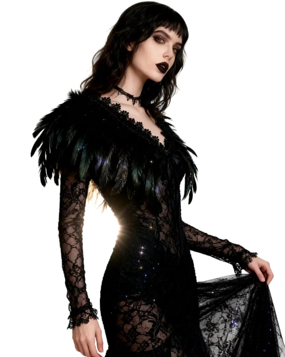 keland Scialle di piume di piume naturali da donna Coprispalle di Halloween Colletto poncho nero Marrone giallo (nero)