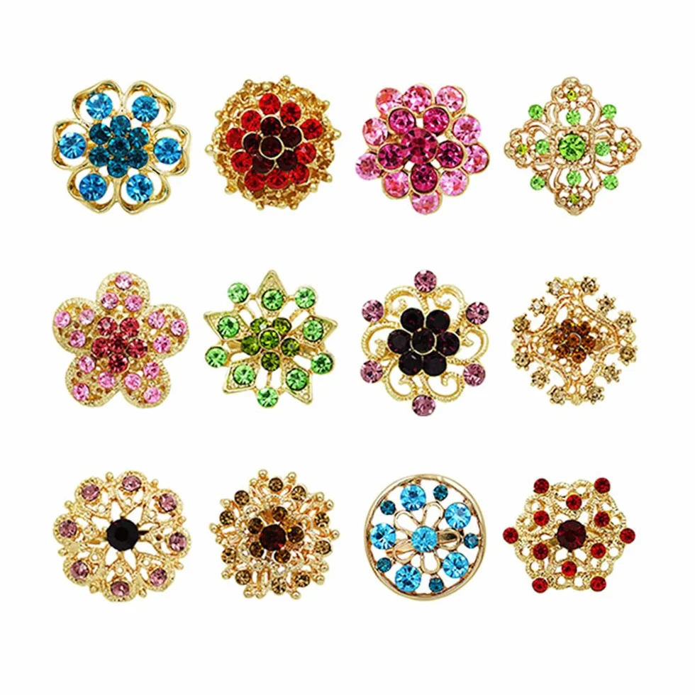 12 Spille Con Bottone In Cristallo, Floriated Spilla, Pin Strass Corpetto, Argento Gioielli Strass Fiore per Gioielli Creazione Nozze Festa Casa Decorazione e Mestiere Fai Da Te