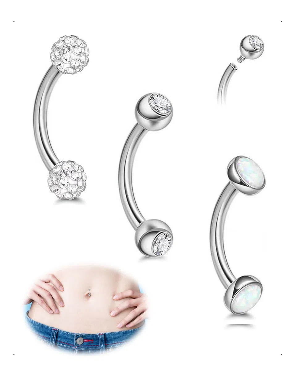3 Pezzi Piercing Ombelico in Acciaio Inossidabile da 10 mm, Barbell Ventre Anello in Chirurgico con Zirconi Scintillanti, Piercing Gioielli for Donna Uomo, Argento/Oro
