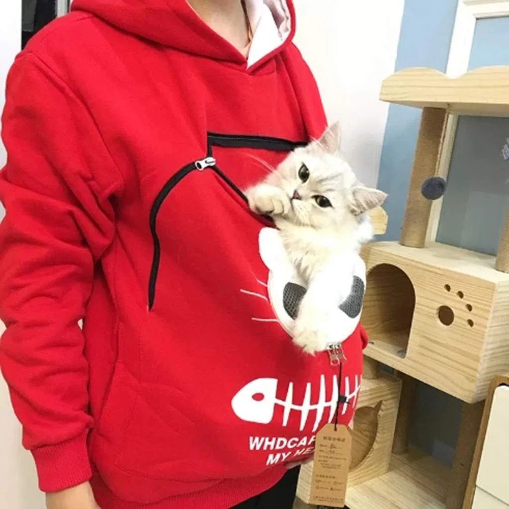 Generico Felpa da Donna con Cappuccio e Marsupio per Cane Gatto - Giacca Grossa Sacca Top Invernale Tumblr per Portare Il Vostro Gatto