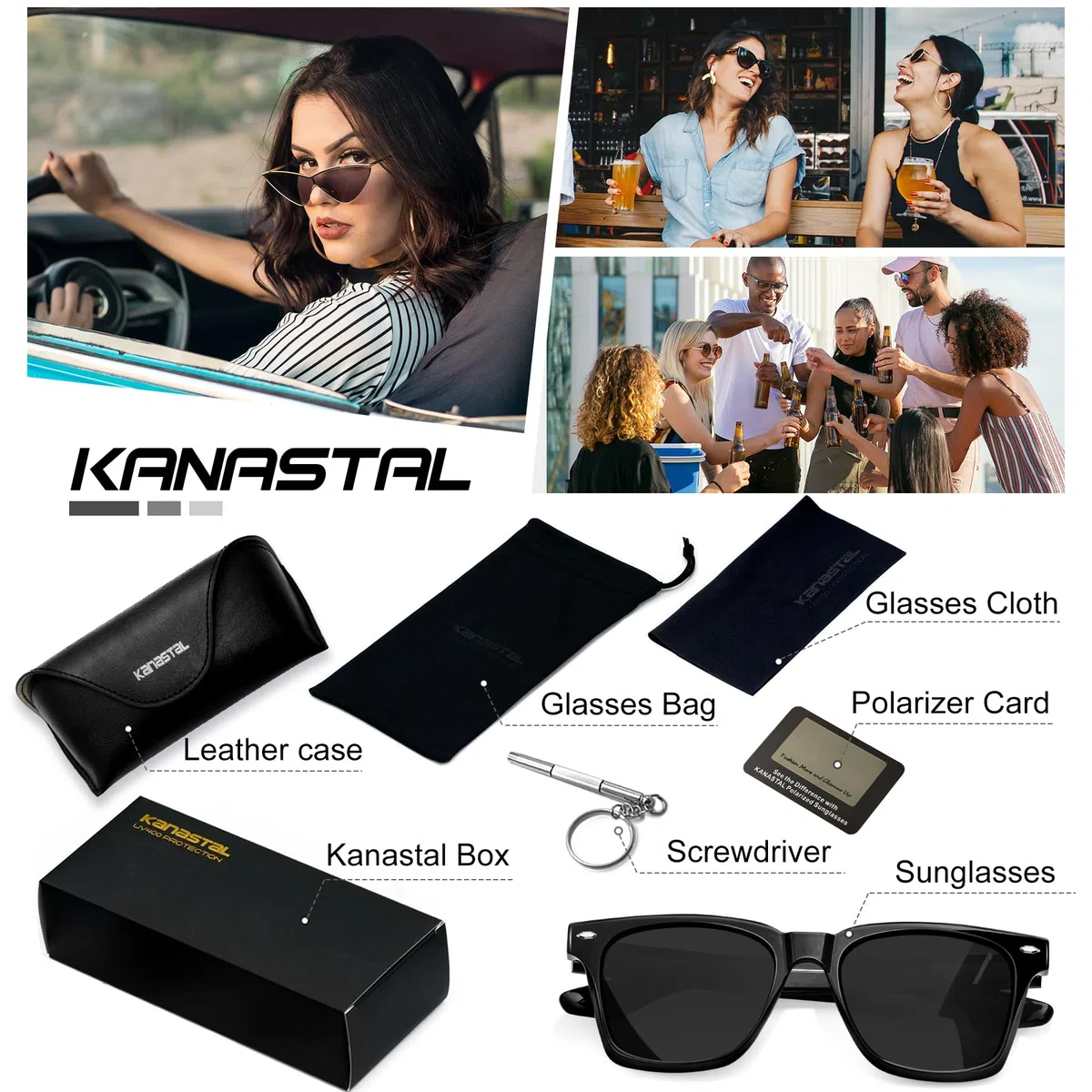 KANASTAL Acetato Occhiali da Sole Uomo Donna Polarizzati TR90 con Protezione UV400 Quadrati Vintage Retrò Sunglasses