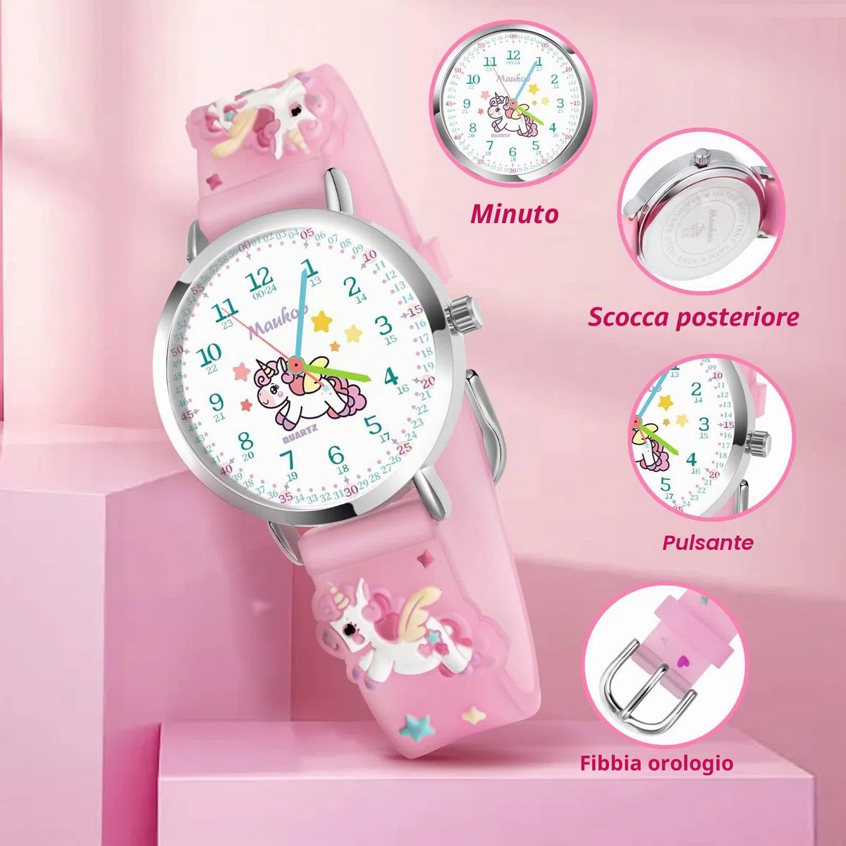 Orologio Bambini, Orologio Quarzo in Cartone Animato 3D, Orologio da Polso per Ragazzi e Ragazze, Orologio Bambini Impermeabile 30 M Insegnamento con Cinturino in Silicone