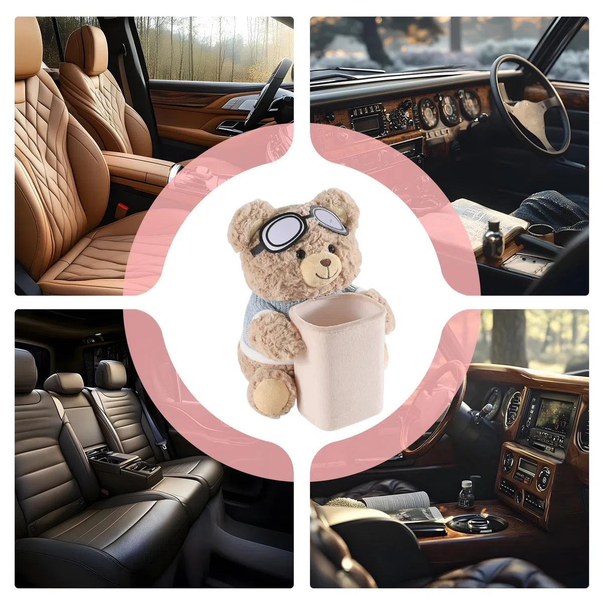 Portafazzoletti per Auto | 2 in 1 Portarifiuti per Auto con Dispenser Fazzoletti - Contenitore Peluche Orso con Porta Salviette e Organizzatore con Cestino per Interni Auto, Furgoni