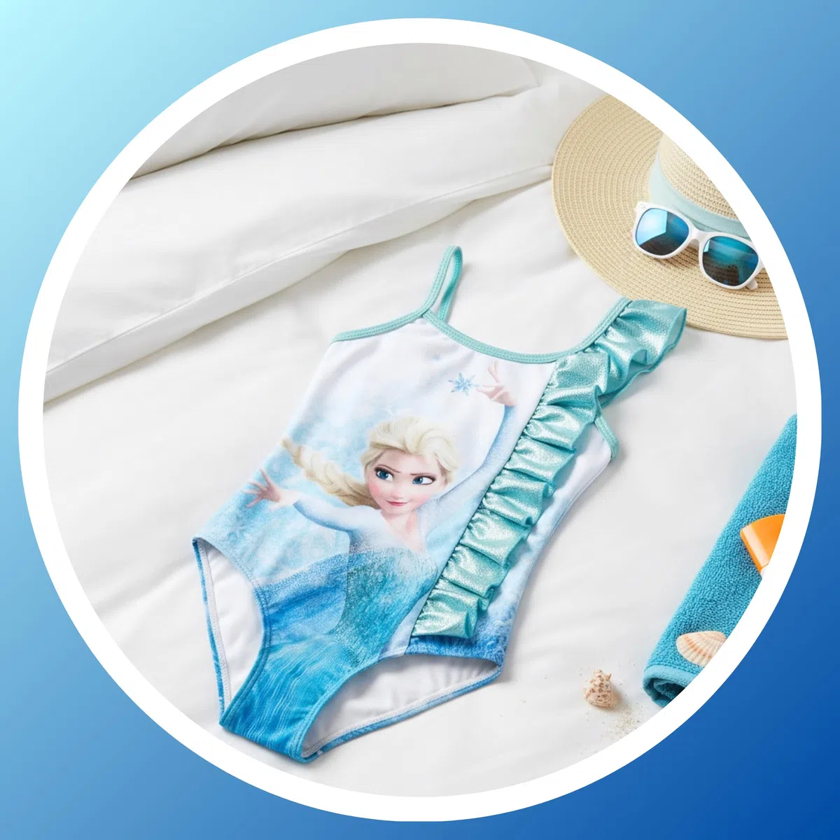 Disney Frozen Costume da Bagno per Ragazze, Design di Elsa e Olaf Costume da Bagno Intero di Bambina per L'Estate, Taglie 3 agli 8 Anni