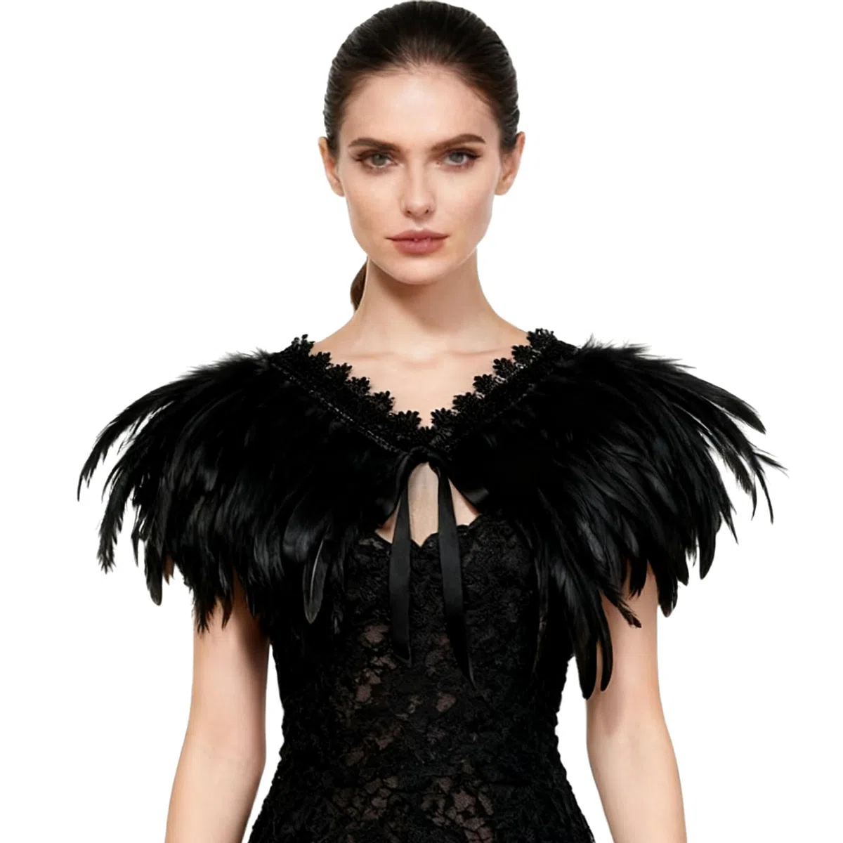 keland Scialle di piume di piume naturali da donna Coprispalle di Halloween Colletto poncho nero Marrone giallo (nero)