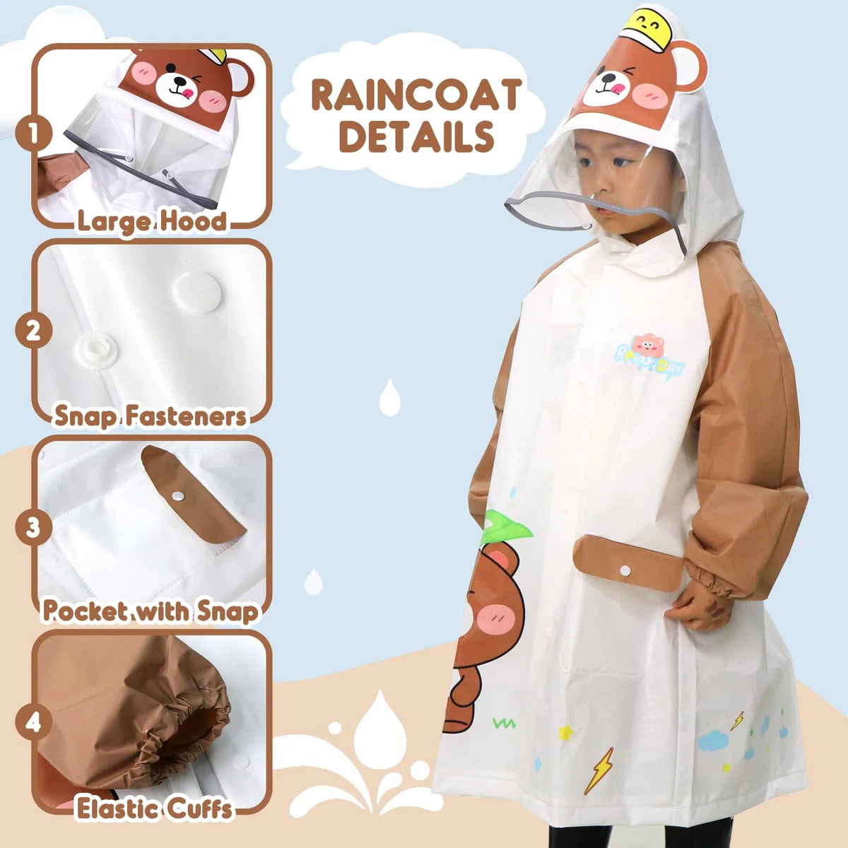 ANYOO Poncho Impermeabile per Bambini, Leggero Poncho Antipioggia Giacca Pioggia Unisex in EVA con Maniche Lunghe e Spazio per Zaino, per Ragazzi e Ragazze di Altezza 100-130 cm