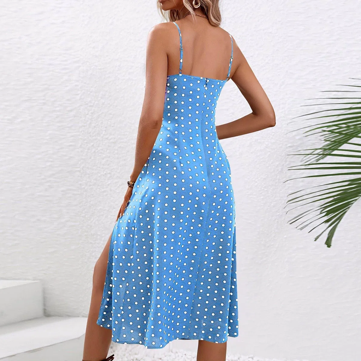 Vestiti Estivi Donna Vestito a Pois Comodo Abiti Spalline Silhouette Morbida Stampa Floreale Spacchi Laterali Abito Spiaggia Casual Quotidiano S-XXL