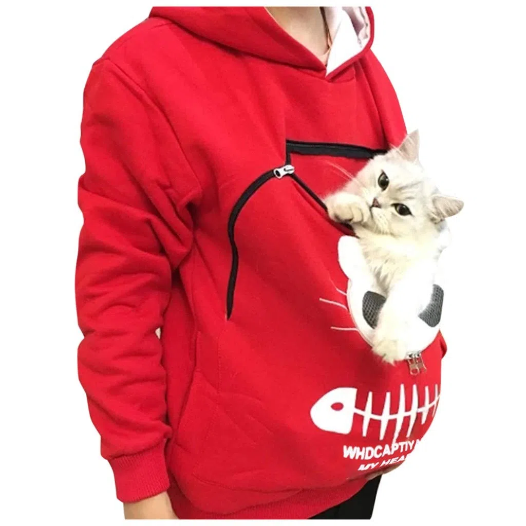 Generico Felpa da Donna con Cappuccio e Marsupio per Cane Gatto - Giacca Grossa Sacca Top Invernale Tumblr per Portare Il Vostro Gatto