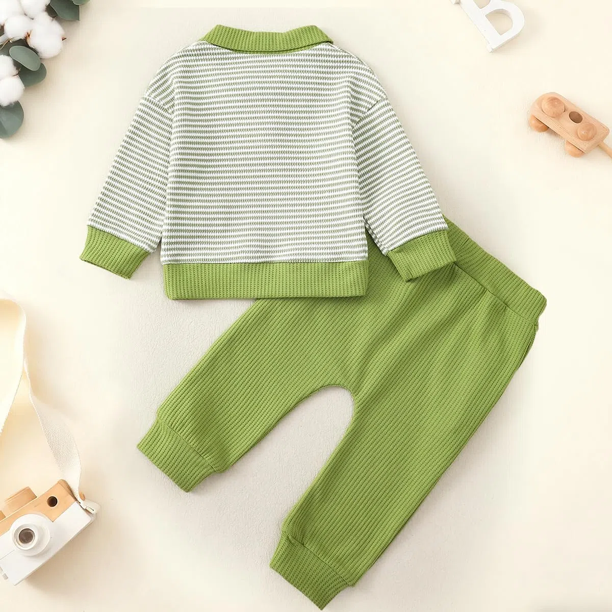 Set di Vestiti per Neonati Bambini Felpa a Righe con Colletto a Maniche Lunghe e Pantaloni 2 Pezzi Completo Primavera Autunno Abiti