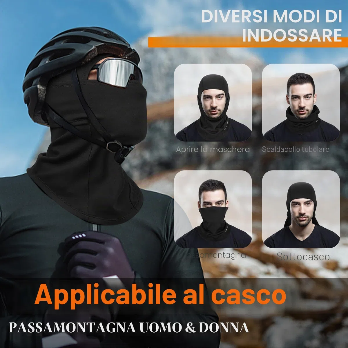 Yaniky - Passamontagna antivento, caldo, unisex, traspirante per bicicletta, moto, snowboard, sci
