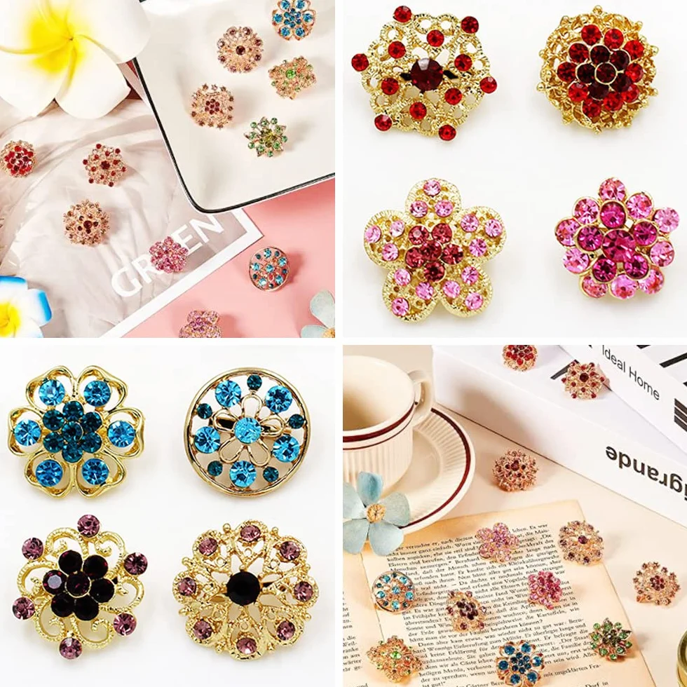 12 Spille Con Bottone In Cristallo, Floriated Spilla, Pin Strass Corpetto, Argento Gioielli Strass Fiore per Gioielli Creazione Nozze Festa Casa Decorazione e Mestiere Fai Da Te